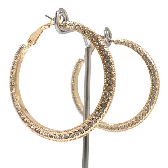 Gold Crystal Studded Hoop Earrings - Picture 2 of 4